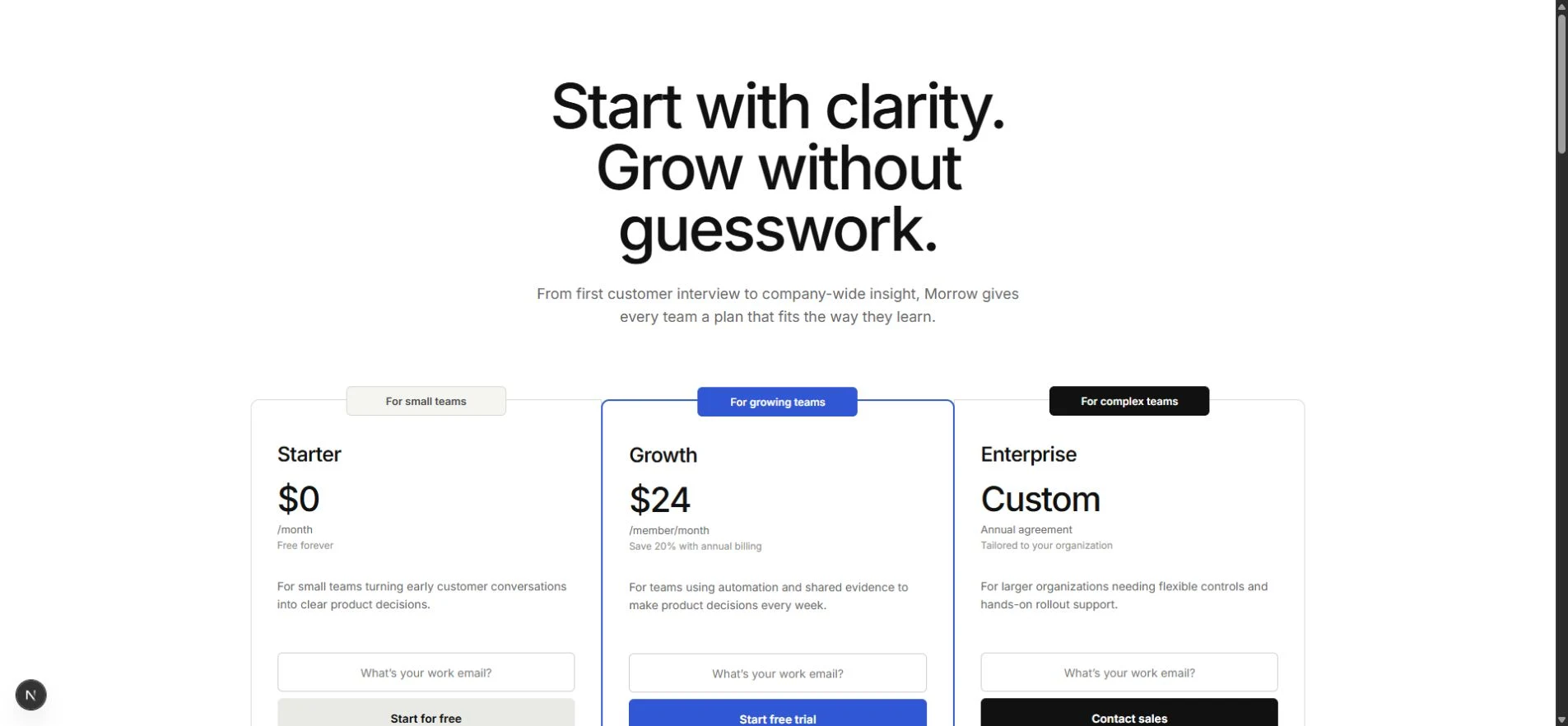 Morrow Pricing sample layout preview
